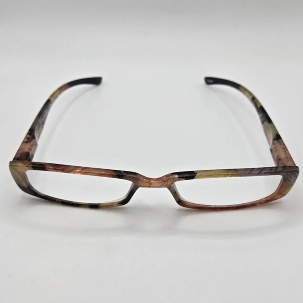 Womens Floral +2.00 Readers Glasses Transparent Frame Lightweight Fashion Brown